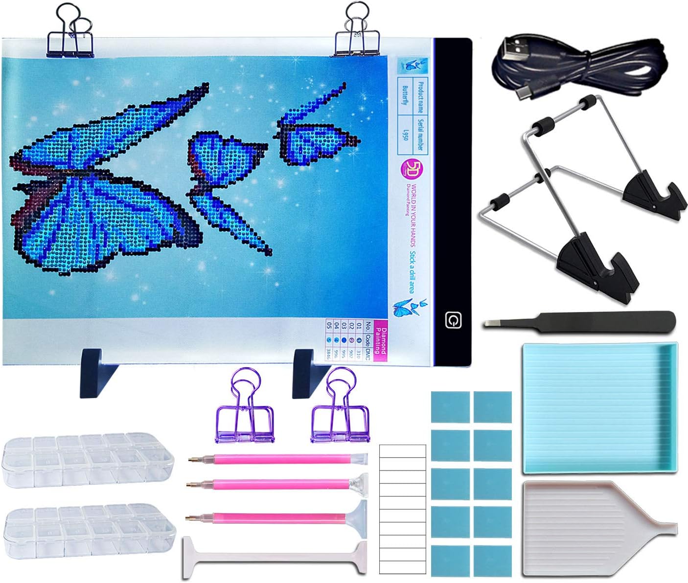 Diamond Painting Light Pad Board – Dimmable A4 LED Light Box – 24 Piece Tool Kit,Design for Rhinestone Embroidery,Crystal Cross Stitch,Drawing,Sketching,Tracing,Full Drill & Partial Drill Painting