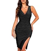 oten 2025 Women's Sexy V Neck Sleeveless Faux Wrap Sheath Side Slit Ruched Bodycon Cocktail Party Dress