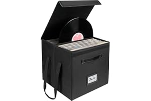 Uniclife Vinyl Record Storage Box, Collapsible LP Storage Organizer with Lid & Handles, Splash-Resistant Album Storage Crate 
