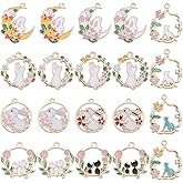 SUNNYCLUE 1 Box 20Pcs 10 Styles Cat Charms Bulk Cute Kitten Charms Enamel Rhinestone Alloy Gold Flower Rabbits Animal Halloween Easter Japanese Style Charm for Jewelry Making Charms Women Bracelets