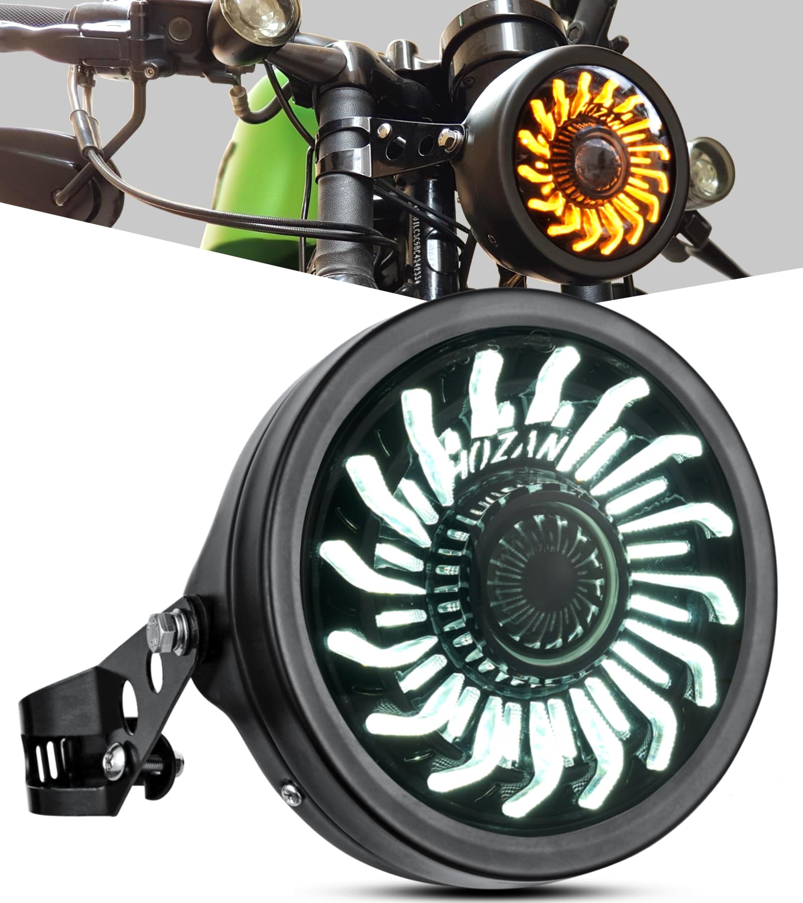 Photo 1 of 5.75" Demon Eye Motorcycle Headlight with Housing Bucket White/Amber DRL Compatible with Shadow Buell Blast Cafe Racer Cruiser Motorbikes