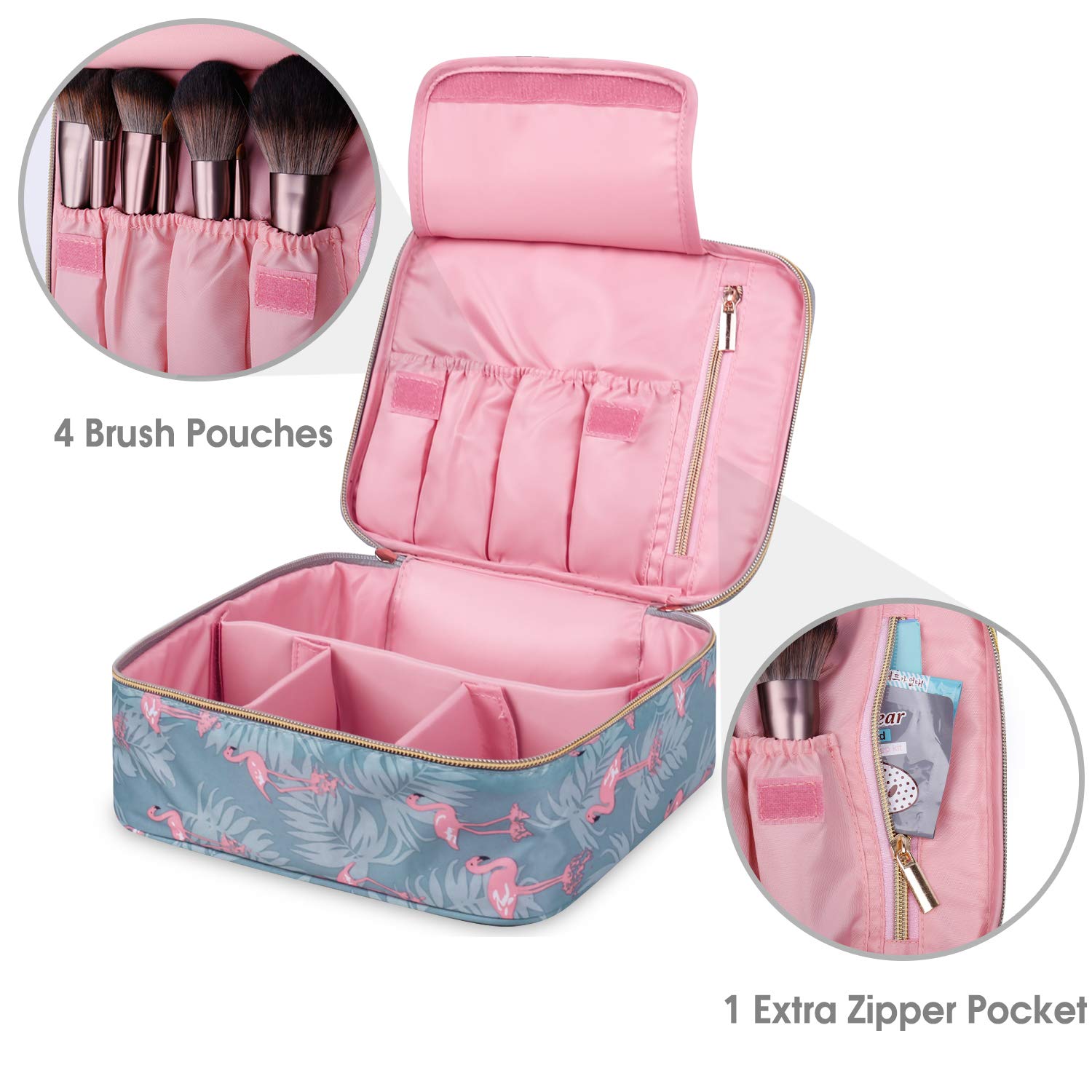 Travel Makeup Bag Large Cosmetic Bag Makeup Case Organizer for Women and Girls (Flamingo) : Beauty