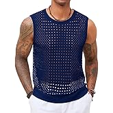 Runcati Mens Knit Sleeveless Tank Tops Casual Hollow Out T Shirts Beach Summer See Through Tops
