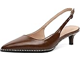 AUMOTED Women's Slingback Kitten Heels Pointed Toe Stiletto Low Heel Ankle-Strap with Beaded Pumps Dress Shoes 1.6 Inches