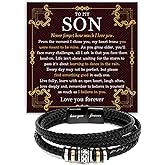 TESIEMAIKA To My Son Bracelet From Father And Mother With Heartfelt Message & Elegant Box, Love You Forever Bracelet Braided Leather, Men's Gift For Son On Christmas, Graduation, Birthday
