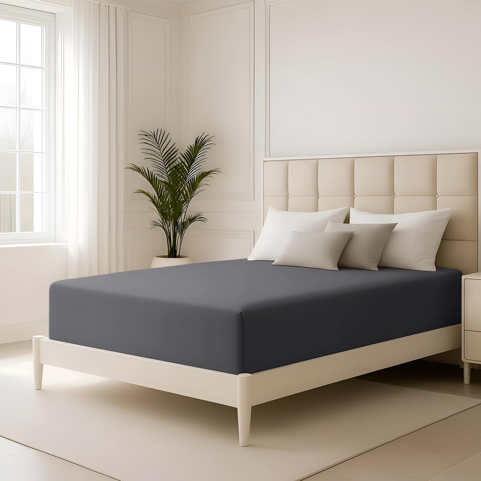 Hafaa King Size Fitted Sheets 40 Cm Extra Deep Pocket Bed Sheet Charcoal Soft Brushed Microfiber Fabric Elastic Corners Breathable Shrinkage Fade-Resistant Bedsheets — image 1