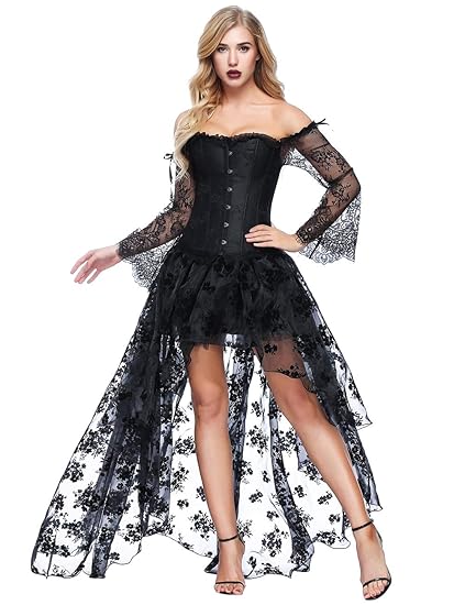 FeelinGirl Damen Korsagekleid Steampunk Gothic Kostüm Magic Mistress Hexenkostüm Teufelchen Halloween Cosplay Priatbraut