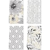 Artoid Mode Silver Floral Leaves Boho Kitchen Towels Dish Towels, 18x26 Inch Seasonal Decoration Hand Towels Set of 4