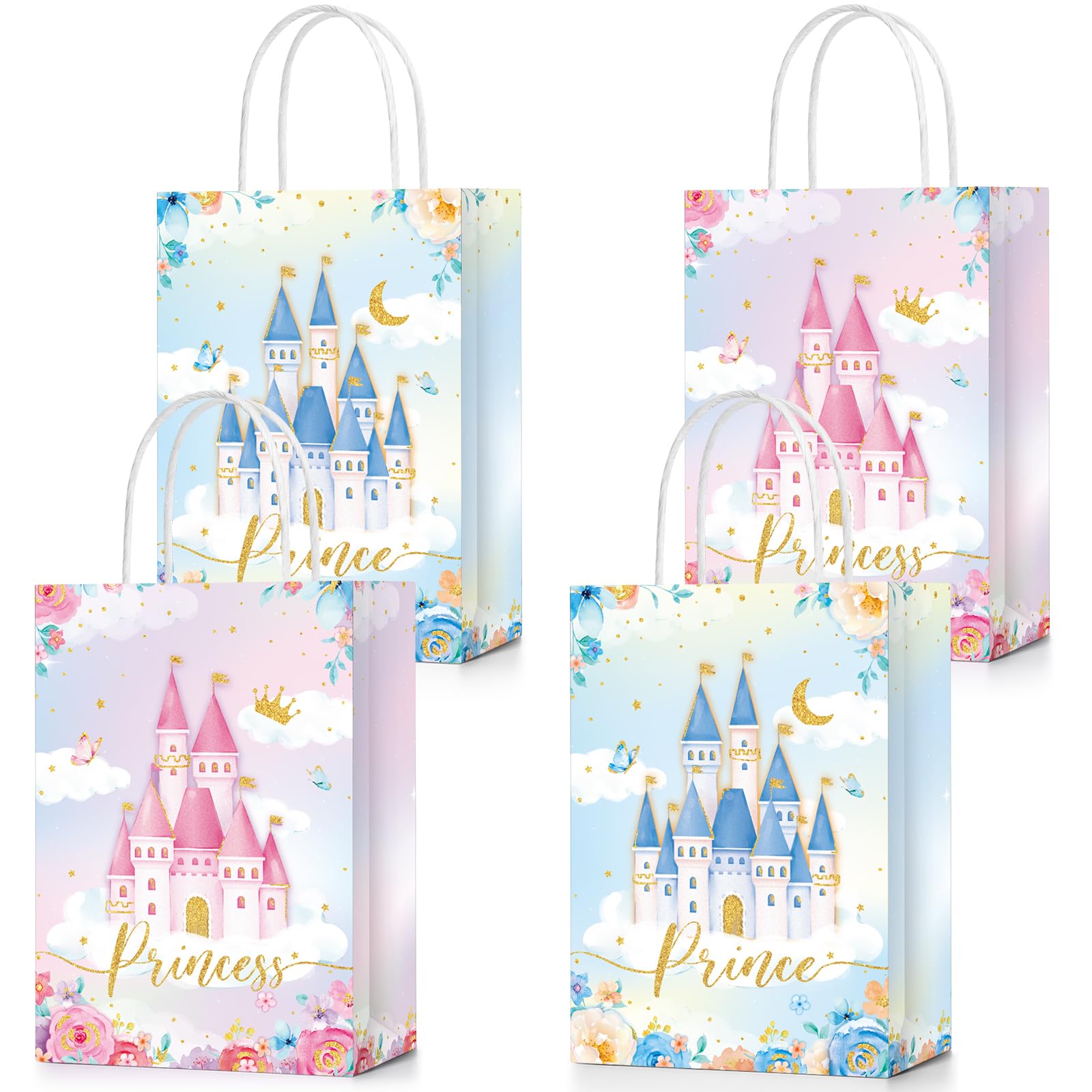 Photo 1 of Sepamoon 36 Pcs Princess Prince Party Favor Bags Prince Princess Castle Bags Princess Treat Bags with Handles Candy Goodie Bags for Gender Reveal Party Baby Shower Wedding Supplies