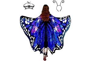 SUNLISKY Adult Butterfly Costume Women Monarch Butterfly Wings Cape Shawl Halloween 3Pcs Mask Hairband