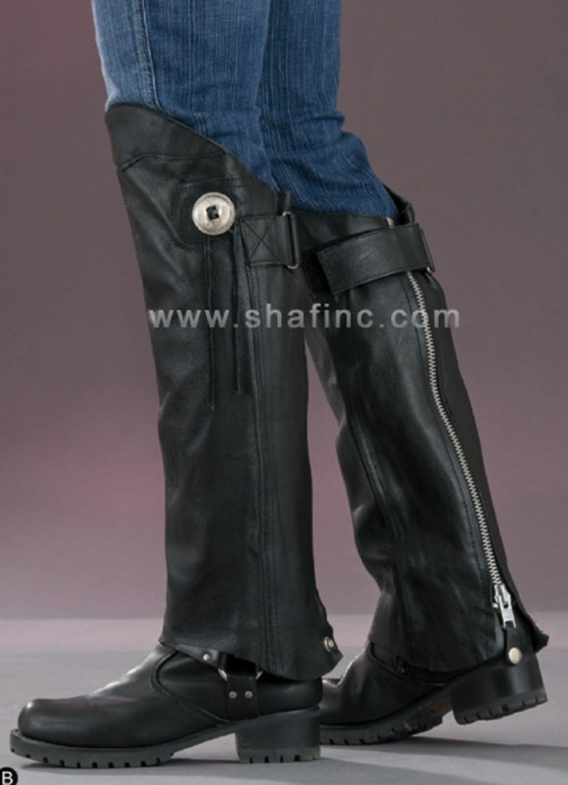 Shaf Motorcycle Biker Leather Half Chaps (M/L)
