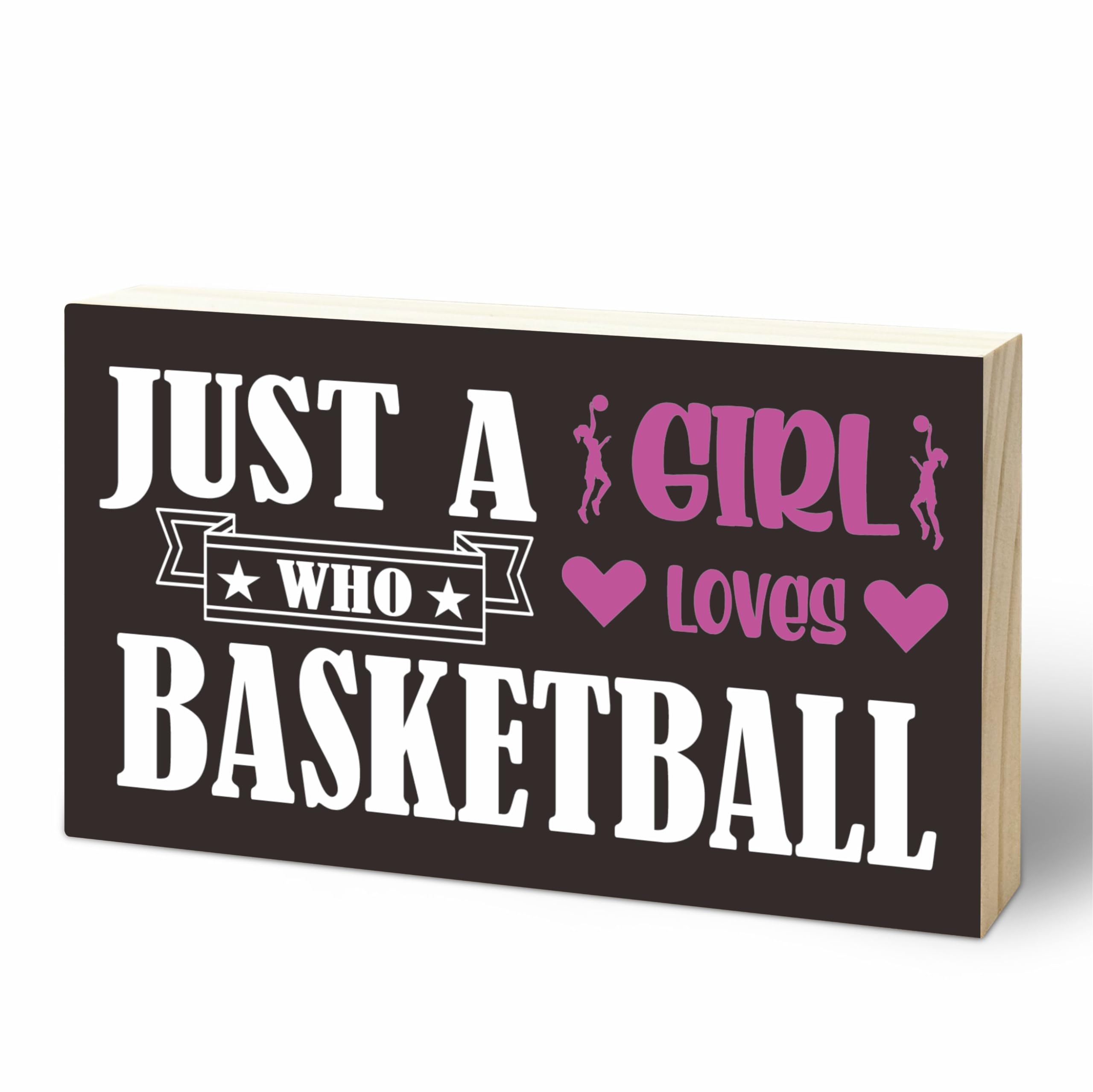 Photo 1 of 5"X3" Wooden Block Sign - Just A Girl Who loves Basketball - Pine Wood Plaque, Home & Office Desk Decor, Room Tabletop Ornament, Shelf Supplies, Decorative Gift For Basketball Lover - A17