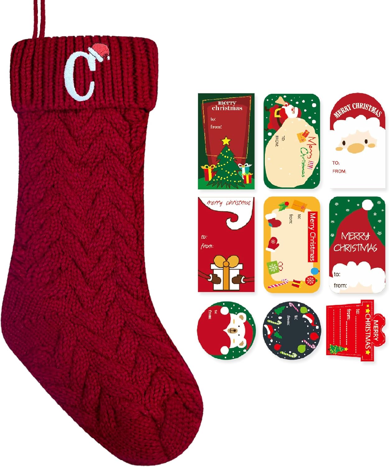 Stockings & Holders - ZGCYSMHT Christmas Stockings Personalized Custom Initials 18 Inches Knitted Christmas Stockings with Letter Fireplace Hanging Monogram Xmas Stockings for Kids,Family Holiday Party Decoration（Red C）