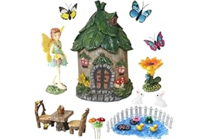 BangBangDa Miniature Fairy Garden Accessories Outdoor - Garden Small Fairies Figurines Kit Fairy House Table Chair Set Birthday Gardening Gifts for Girl Boy Mother Girlfriend