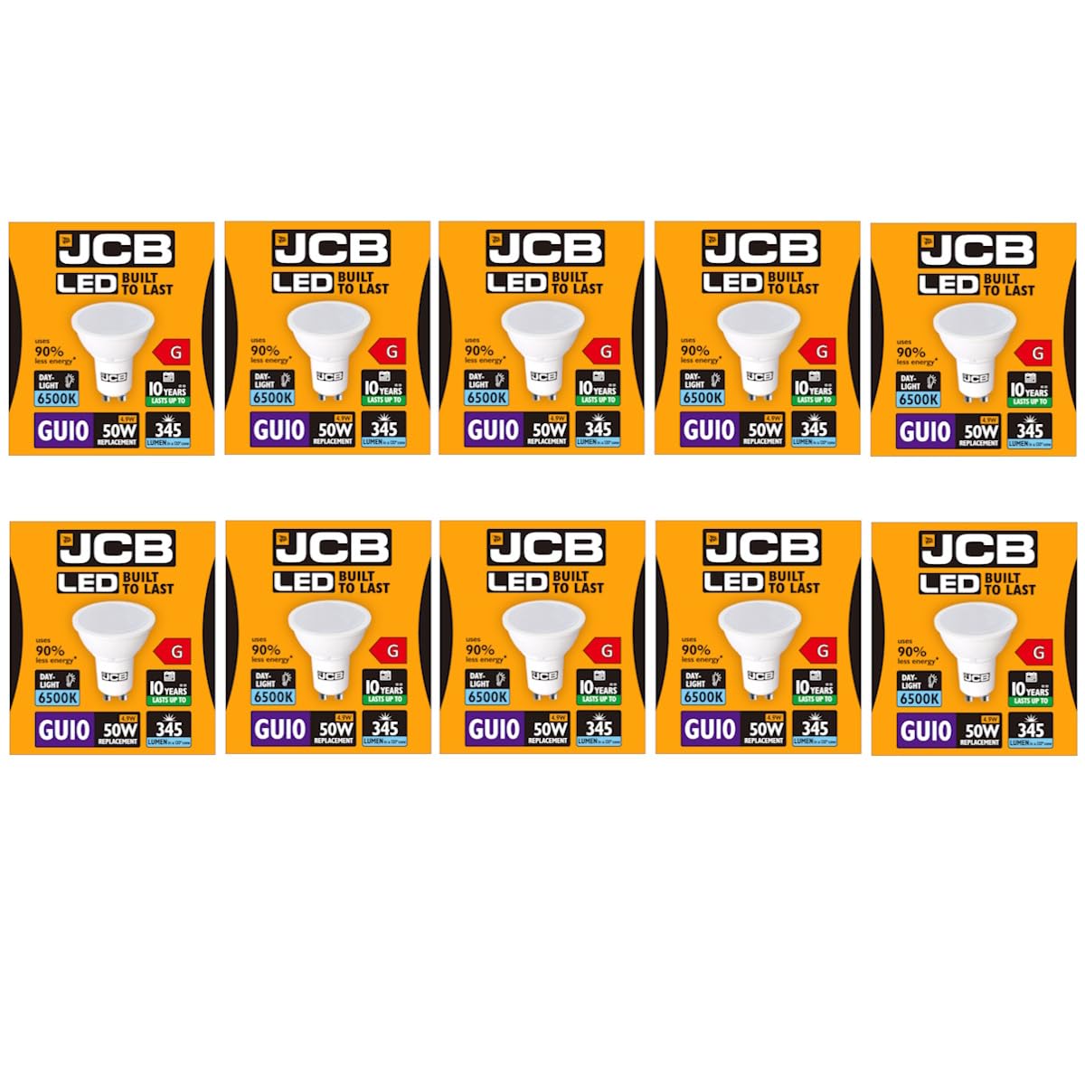 10 X JCB 5w = 50w LED GU10 100deg 6500k Daylight 345 lm [Energy Class A+]