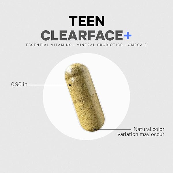 CODEAGE TEEN CLEARFACE ADOLESCENT FACE, SKIN & PIMPLES, VITAMINS A, C, D3, E, PANTOTHENIC ACID, NIACIN, ZINC SUPPLEMENT TEENAGERS, PROBIOTICS, L-LYSINE, OMEGA-3, OILY SKIN, PORES, SPOTS – 60 CAPSULES