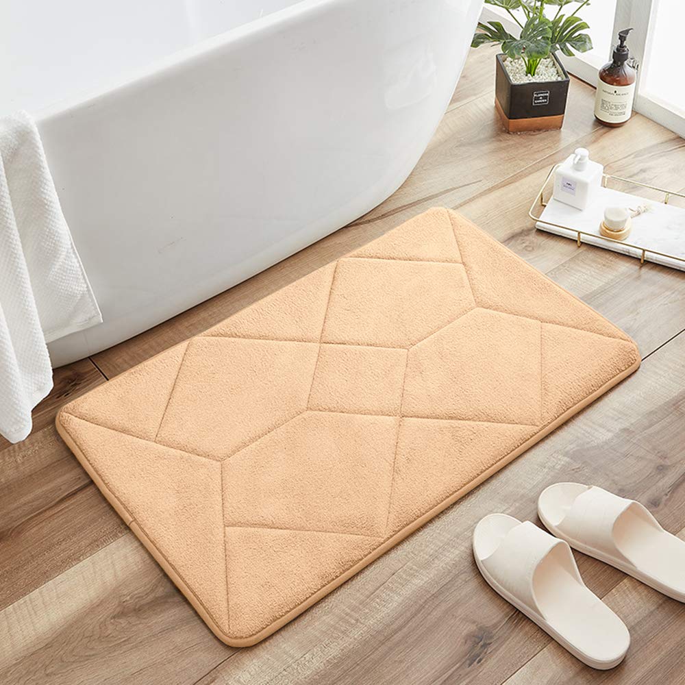 ele ELEOPTION Non-Slip Bath Mat, Super Water Absorbent Bathroom Mat, Breathable Comfortable Memory Foam Bath Mat, Soft Washable Bathroom Rug For Bathroom, Bedroom, Living Room (1Pcs 50x80cm, Camel)