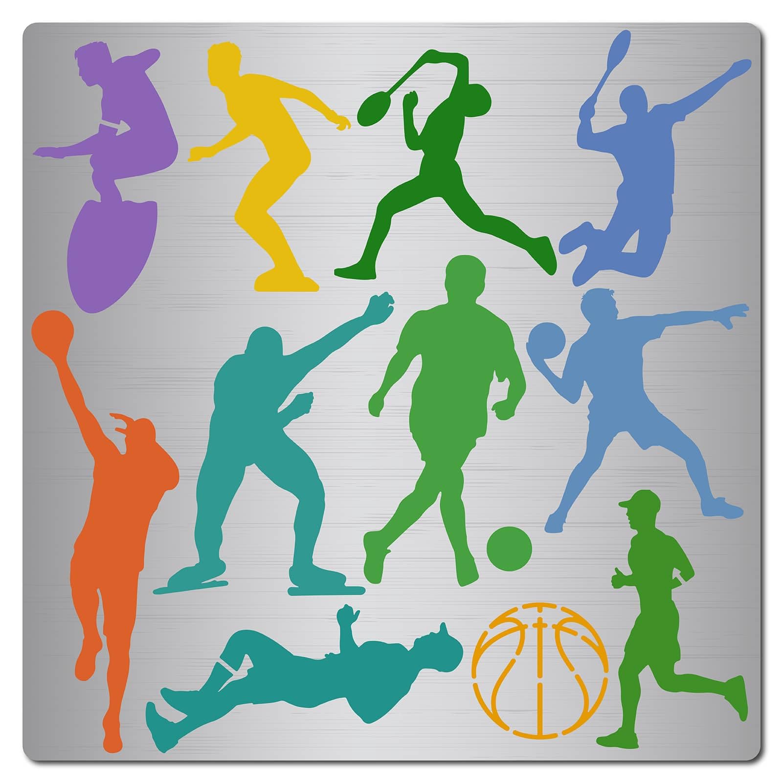 GORGECRAFT 16x16cm Sports Metal Stencil Human Basketball Metal Template Stainless Steel Journal Planner Stencils for Wood Burning Drawing Carving Pyrography Painting on Wood Crafting