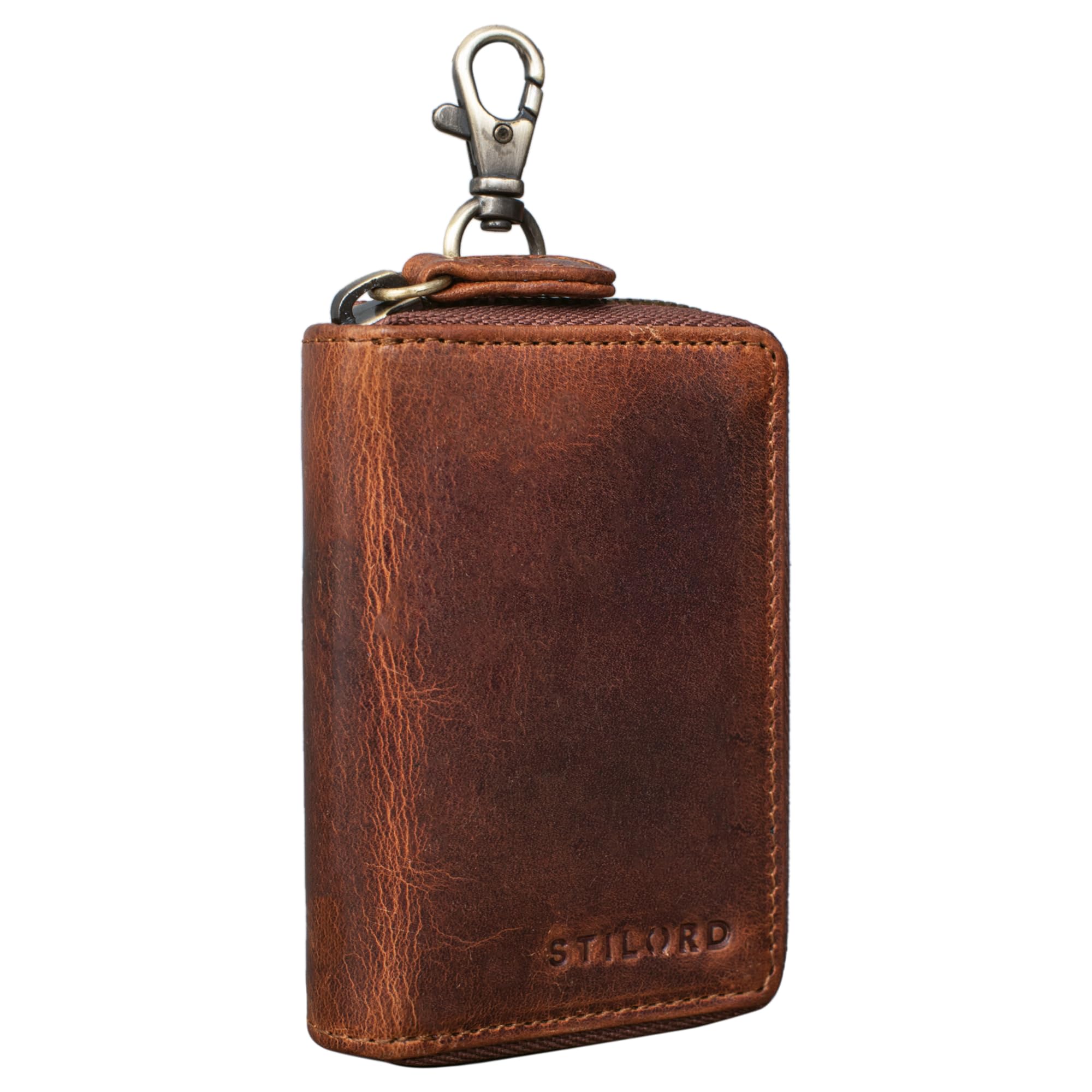 STILORD 'Emory' Key Bag Holder Leather Key Case Signal Blocker RFID Credit Card Case Vintage Genuine Leather, Colour:Kara - Cognac
