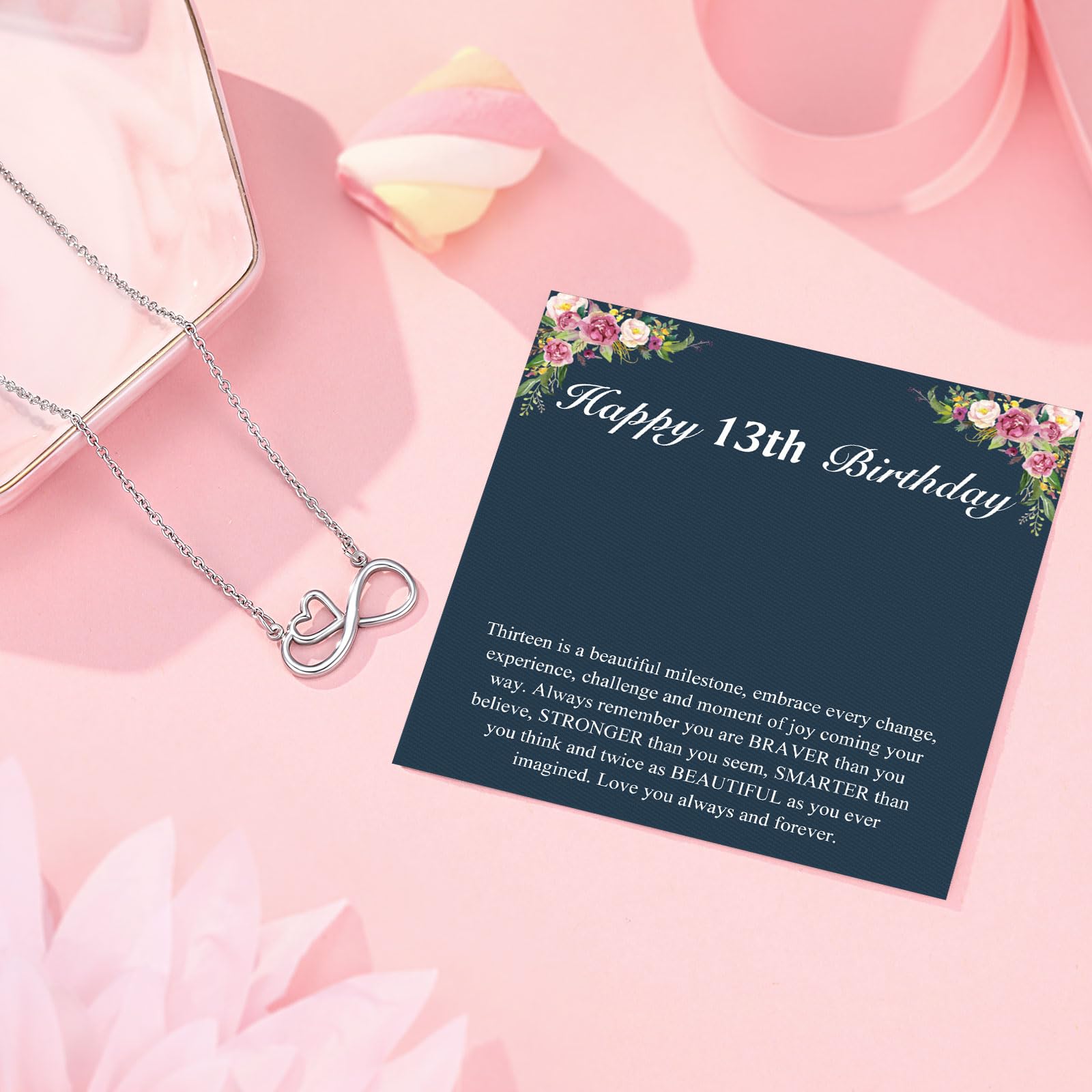 UNGENT THEM Infinity Heart Necklace for 13 16 18 Year Old Birthday Girls, Birthday Present for Daughter Granddaughter Friends