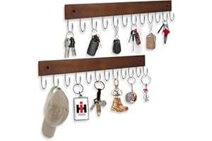 UNIFUN Key Hooks, Key Hooks for Wall Mounted with 12 Hooks, for Entryway, Bathroom, Hallway and Kitchen(Brown Color)(2Pack)