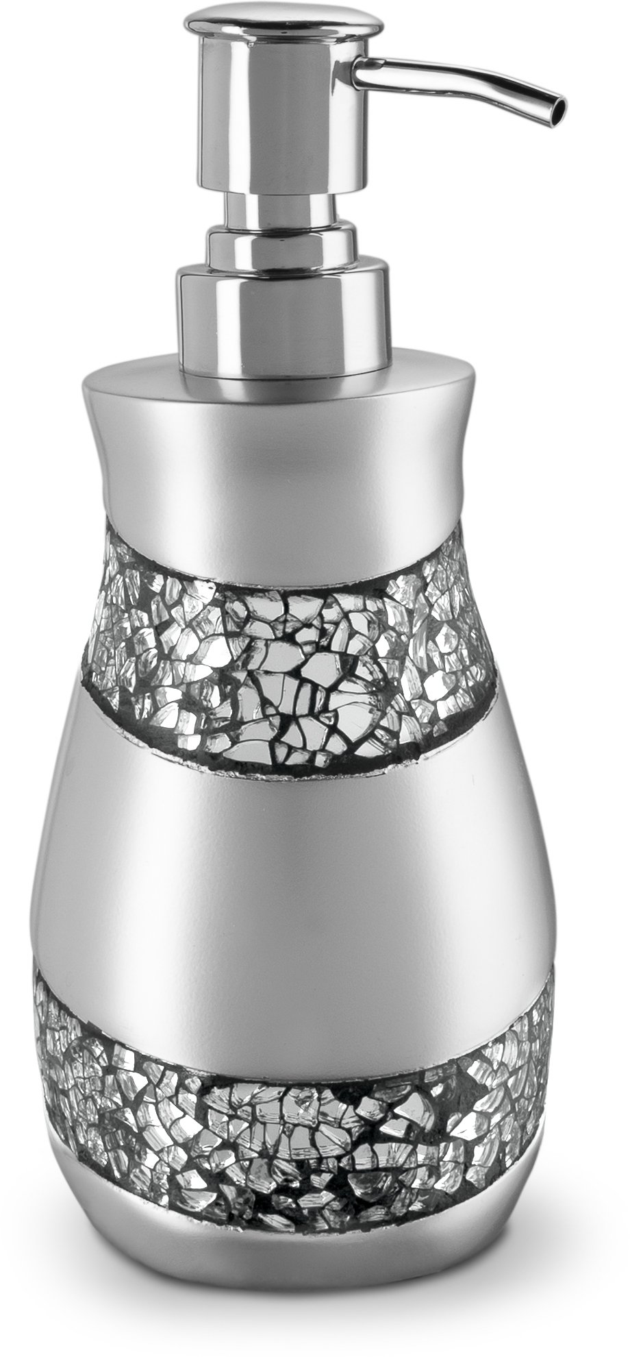 Creative Scents Silver Mosaic Liquid Soap Dispenser for Bathroom - Decorative Lotion Dispenser - Bling Countertop Soap Dispenser for Liquid Soap and Lotion with Durable Metal Pump (Silver-Gray)