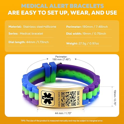 Theluckytag Medical Bracelets for Men Women with QR Code Medical Alert ID  Bracelets Sport Boy Girl Silicone