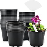 KINGLAKE 50Pcs 10 cm Black Plastic Plant Pots & 100 Pcs White Plant Labels