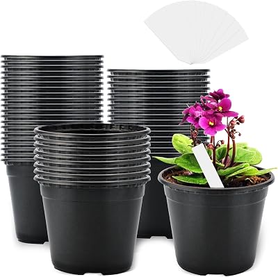 KINGLAKE 50Pcs 10 cm Black Plastic Plant Pots & 100 Pcs White Plant Labels