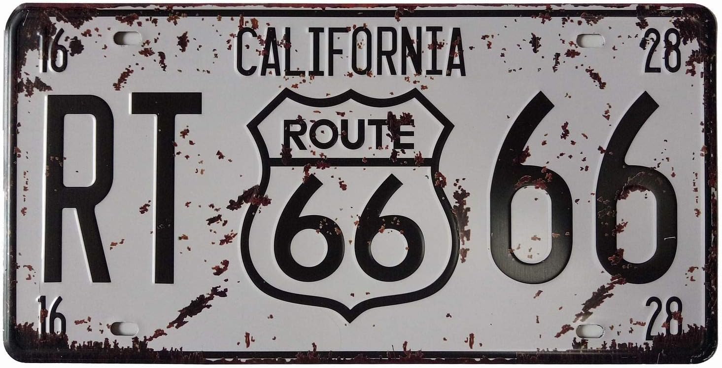 ERLOOD California RT Route 66 United States,Retro Vintage Auto License Plate Tin Sign Embossed Tag Size Home Pub Bar Decor 6 X 12