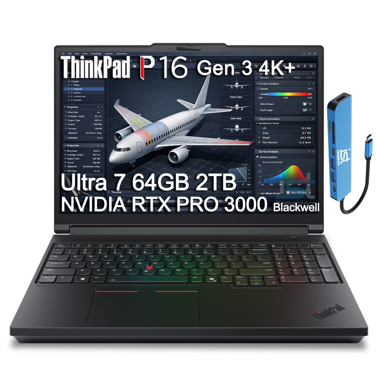 Lenovo ThinkPad P16 Gen 3 Mobile Workstation Laptop (16" UHD+ 4K+, NVIDIA RTX PRO 3000 Blackwell 12GB, Intel Core Ultra 7 255HX, 64GB DDR5, 2TB SSD) for Engineer, Designer, 2xThunderbolt 5, Win 11 Pro