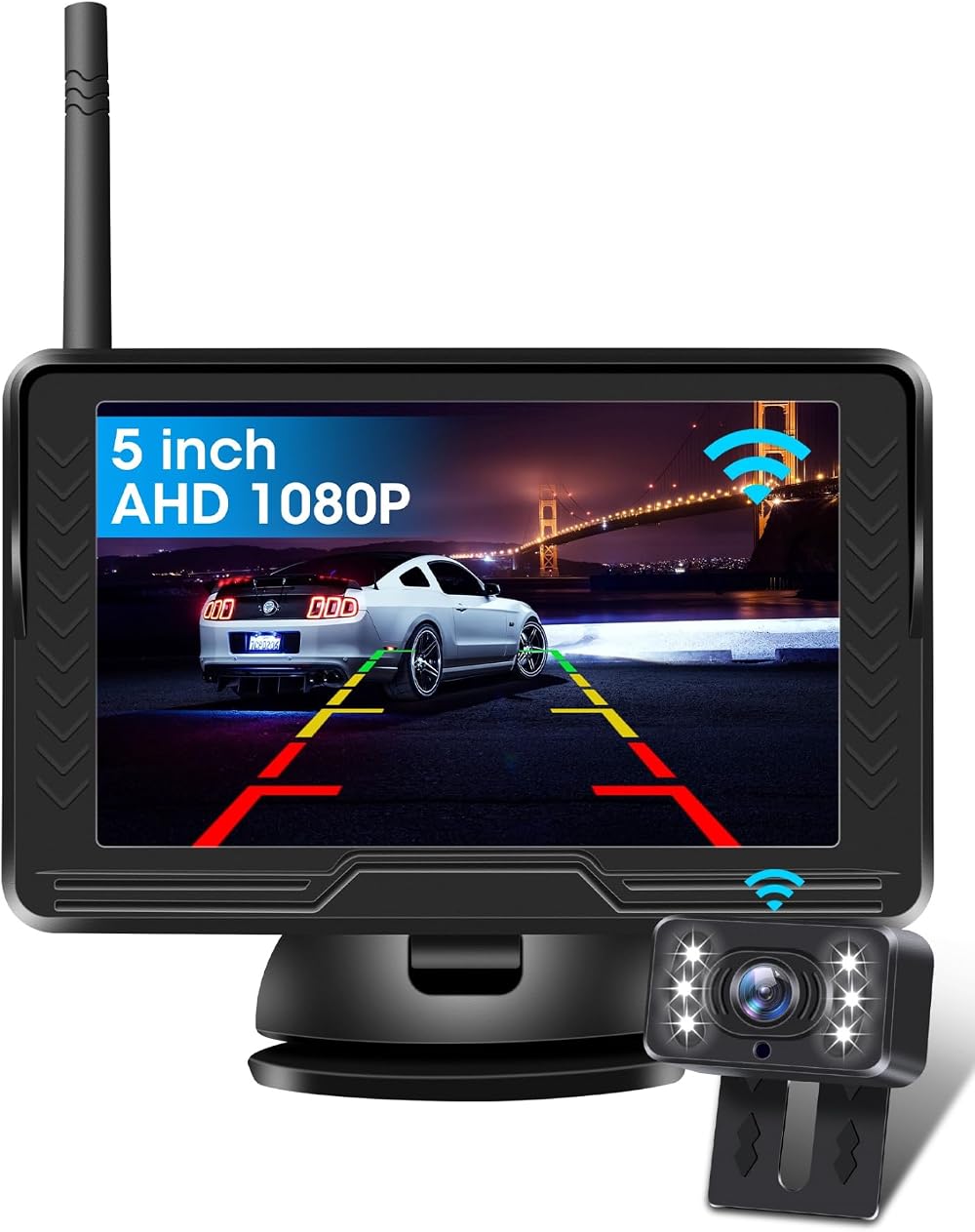 Jansite AHD 1080P Wireless Reverse Camera 5 Inch Monitor 6 LED 170 Wide Angle