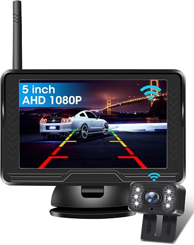 Jansite AHD 1080P Wireless Reverse Camera 5 Inch Monitor 6 LED 170 Wide Angle