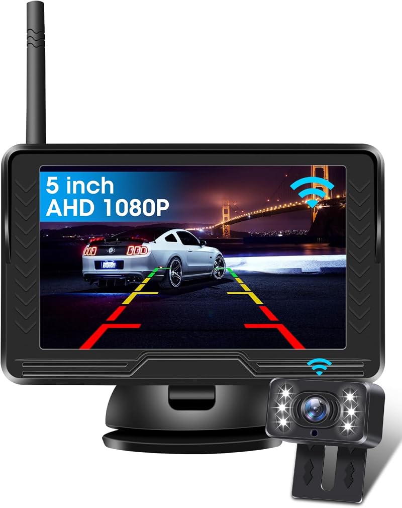 Jansite AHD 1080P Wireless Reverse Camera 5 Inch Monitor 6 LED 170 Wide Angle