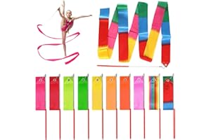 AEXHOT 10PCS Dance Ribbons Streamers, Ribbon Dancer Wand, 10 Color Rhythmic Gymnastics Ribbon Silks Rainbow Streamer Toys Party Favors Baton Stick Twirling, for Talent Shows, Gymnastics, Artistic Dance