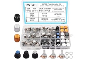TWTADE 64PCS B5K B10K B20K B50K B100K Ohm Potentiometer Kit Linear Rotary Potentiometer with Plastic Knobs,Aluminum Alloy Kno