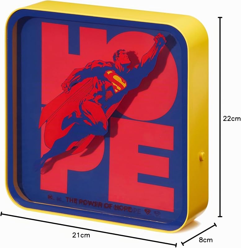 Candeeiro Oficial Superman 2025 de Secretária e Parede com logótipo acrílico – Luz Ambiente para Quarto, Escritório, Casa, Escritório – Merchandising Oficial da DC Comics