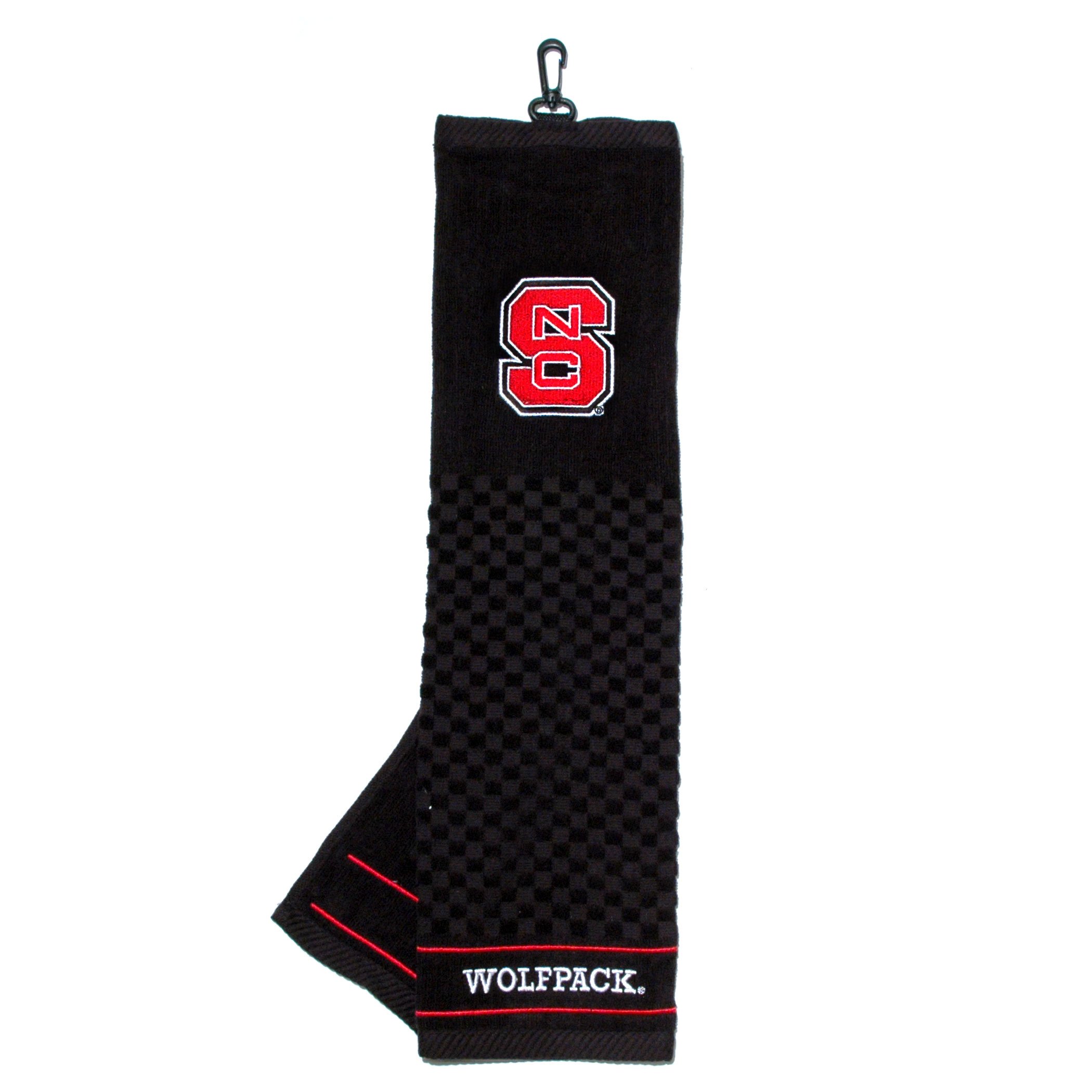 Team Golf 16" x 22" 100% Cotton Tri-Fold Embroidered Golf Towel, Checkered Scrubber Design, Swivel Clip, NC State Wolfpack Logo