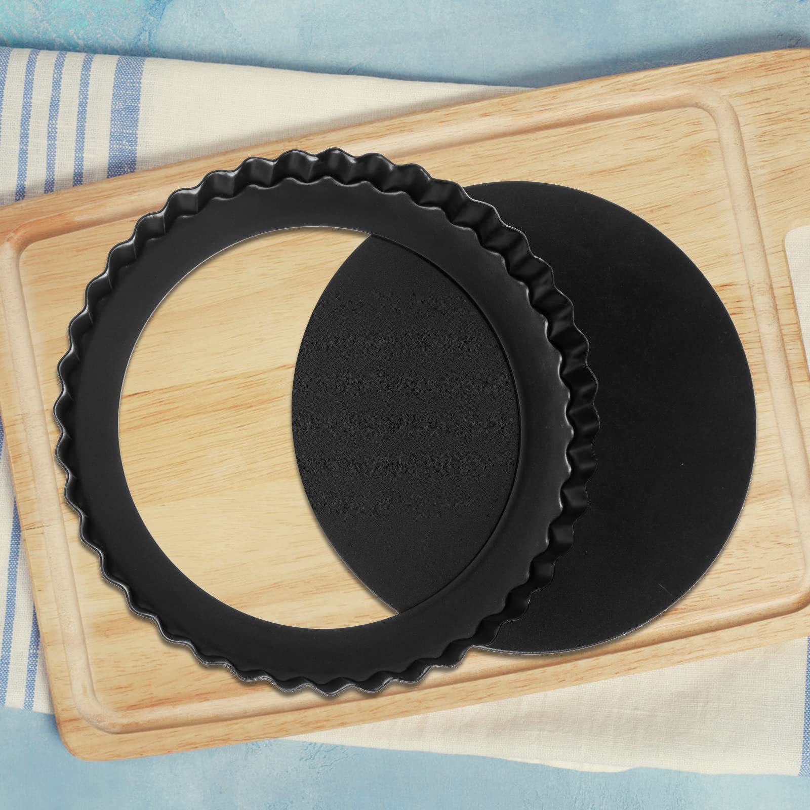 SEGNAYEN Quiche Tart Tin, 28cm Quiche Pan with Removable Bottom, Mini Tart Tins for Baking, Pie Dish, Round Fluted Flan Tin Loose Base, Non Stick Cheesecake Pan Mold Black,1 Piece