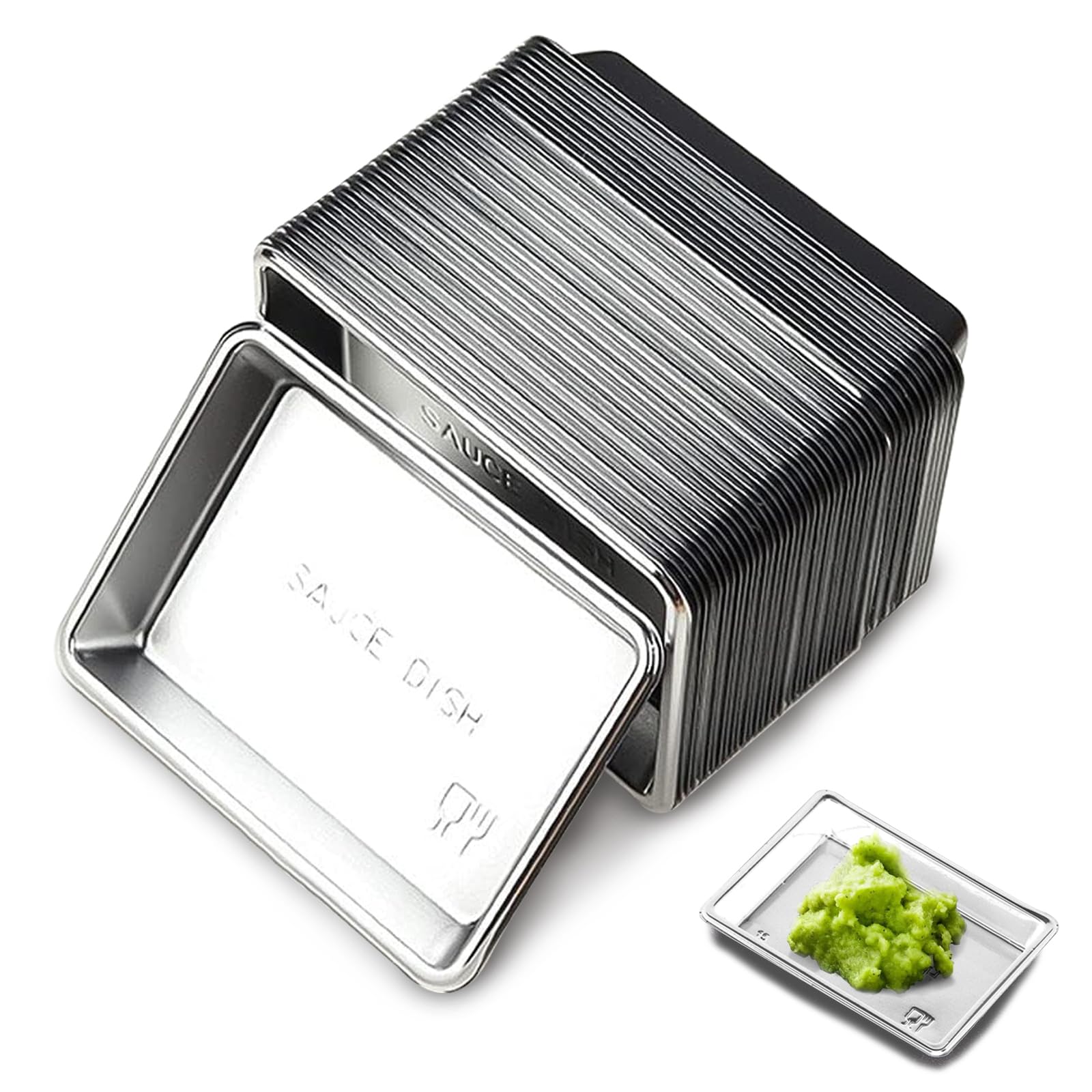 Photo 1 of (mini for wasabi or sauces) Xanadued 400 Pack Disposable Dipping Sauce Plates, Plastic Disposable Sauce Dishes, Disposable Sushi Plates and Soy Sauce Bowls, Sauce Tray for BBQ, Home Restaurant Supplies (Silver)