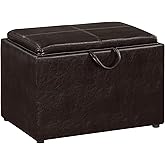 Convenience Concepts Designs4Comfort Accent Storage Ottoman 22.75" - Modern Foot Stool with Decorative Tray for Living Room, Dining Room, Office, Den, Espresso Faux Leather