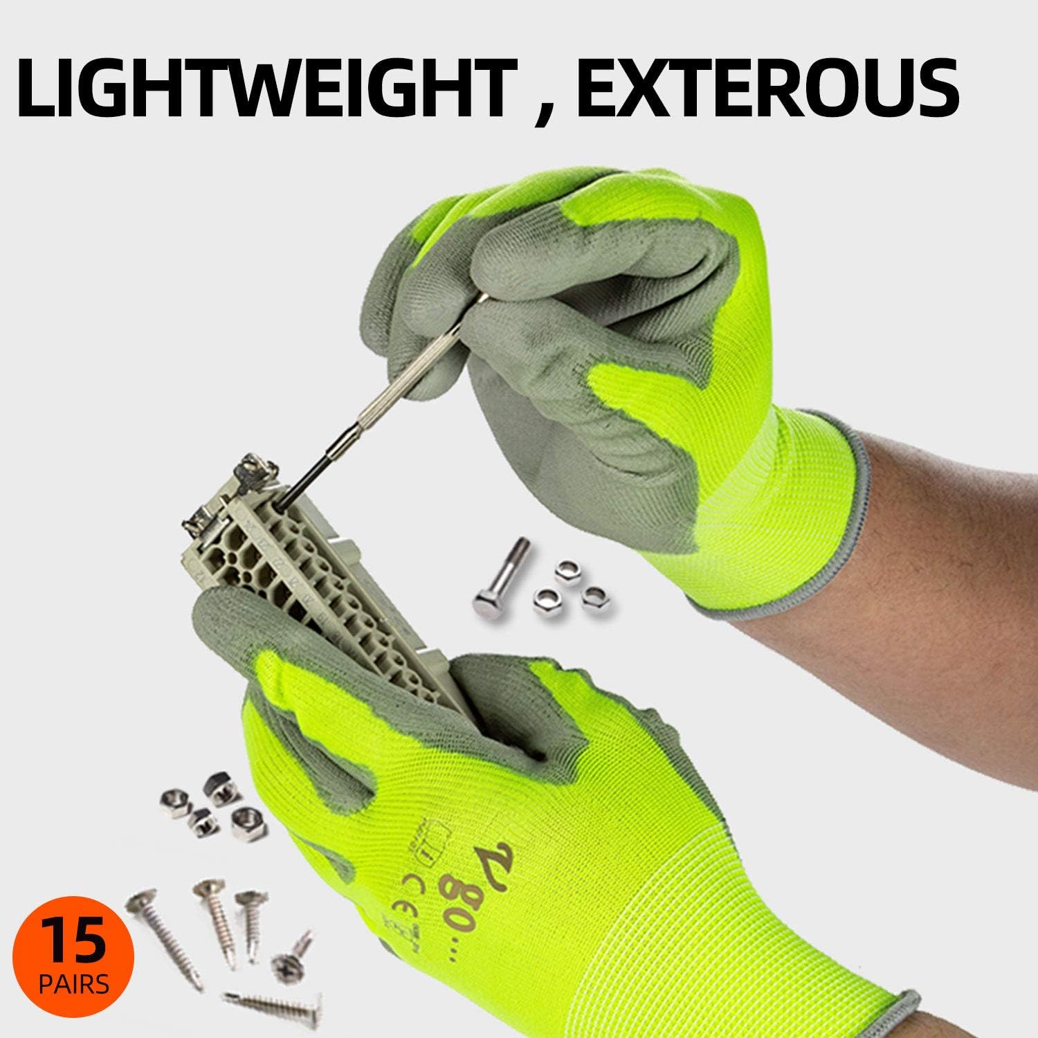 Vgo 15-Pairs Polyurethane Coated Gardening and Work Gloves (Size L, Yellow, PU2103) - - 