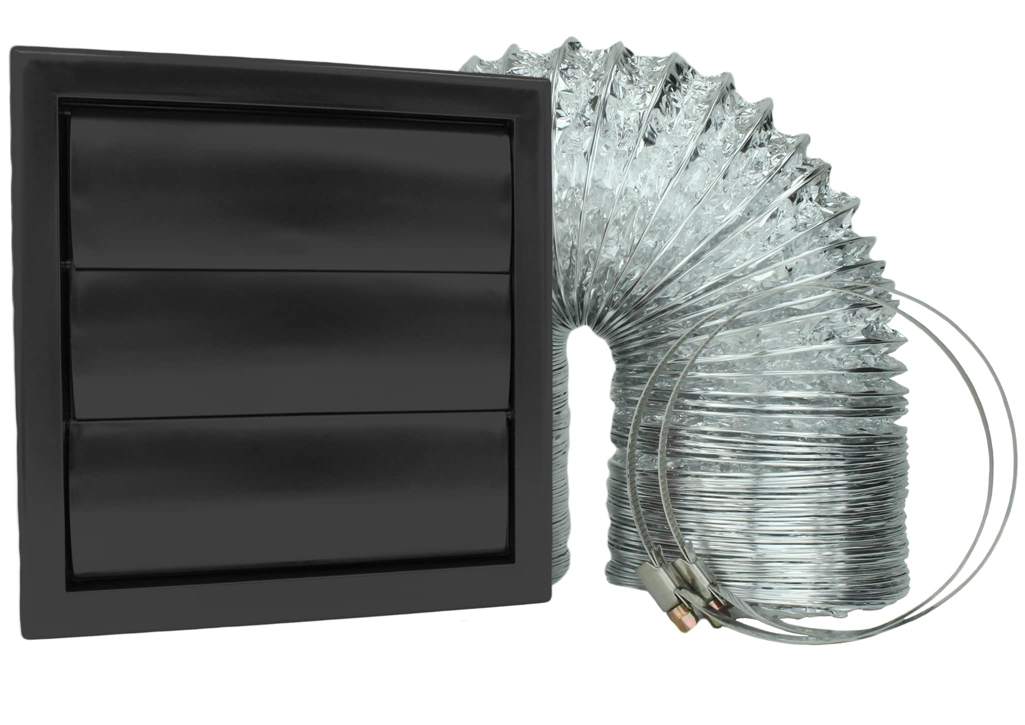 VENTS Cooker Hood Duct Vent Kit, 125mm (5-inch) Diameter. Black Louvered Grille, 2 Jubilee Clips, 3 Meters Semi-Rigid Metal Aluminium Ducting
