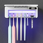 Smart Toothbrush Sanitizer & Holder, 5+1+1 Slot Wall Mounted Toothbrush Cleaner with Heating Dryer, No-Drilling Bathroom Storage for Multiple Toothbrushes and Electric Brushes