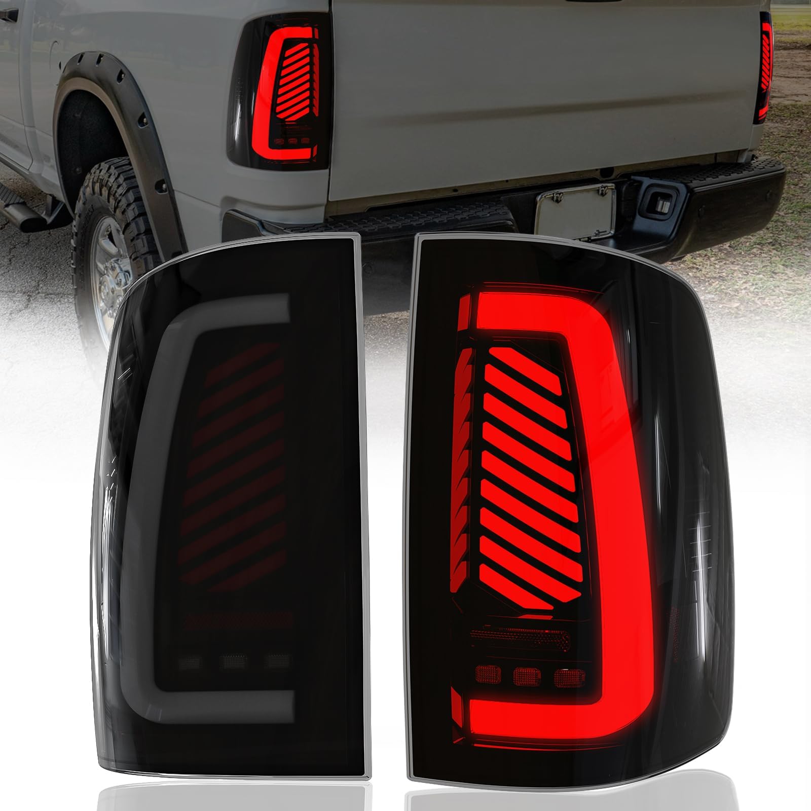 Photo 1 of 2009-2018 Dodge Ram 1500/2010-2018 Ram 2500/3500 LED Tail Light Assembly Rear Lights with Start-Up Animation, Dynamic Turn Signals, Brake Light, Reverse Light?No Fit 2013-2018 Dodge Ram 1500 Classic?