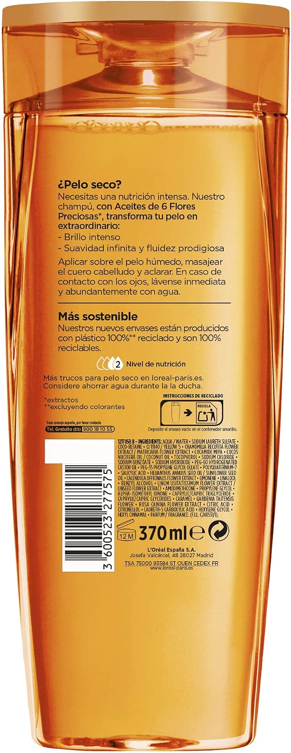 L'Oreal Paris Elvive Extraordinary Oil Nourishing Shampoo for Dry Hair 370 Ml, Cranberry, Floral, No Color, 370 ml (Pack of 1) - Image 3