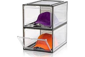 CKHXR Hat Organizer Box,Upgrade Harder Solid Plastic Hat Organizer for Baseball Caps, Clear Hat Storage with Magnetic Door, Hat Rack, Hat Holder, Hat Case, Hat Box (Black & Clear, 2 Pack)