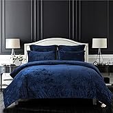 Sunshine Nicole Distressed Velvet Comforter Set, Distressed Velvet Face and Brushed Solid Microfiber Reverse, with Light Weight Soft Poly Fill, 5 Pieces Navy, King