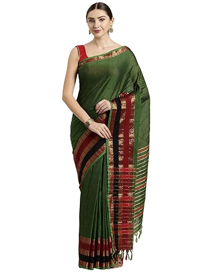 Womens Blended Cotton Saree (CCOPSC14089; Green)