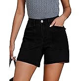 luvamia Jean Shorts for Women Trendy Mid Rise Casual Summer Jorts Distressed Cut Off Stretchy Denim Shorts with Pockets